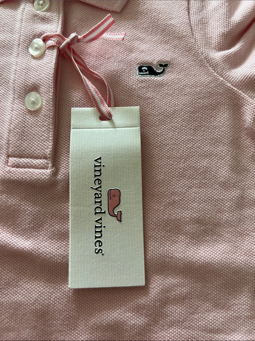 Vineyard Vines Girls Light Pink Polo with Whale Logo